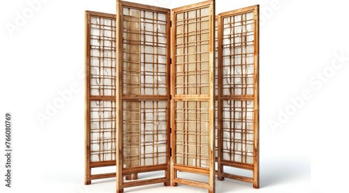 Wooden folding screens room divider isolated on white background. photo