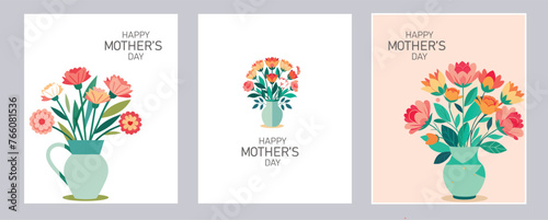 Happy Mother's Day vector greeting cards set. Carnation flower modern style. pastel colors 