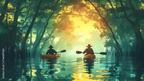 Serene Eco tourism Kayak Adventure Through Lush Mangrove Forests Connecting with Nature s Tranquil Beauty