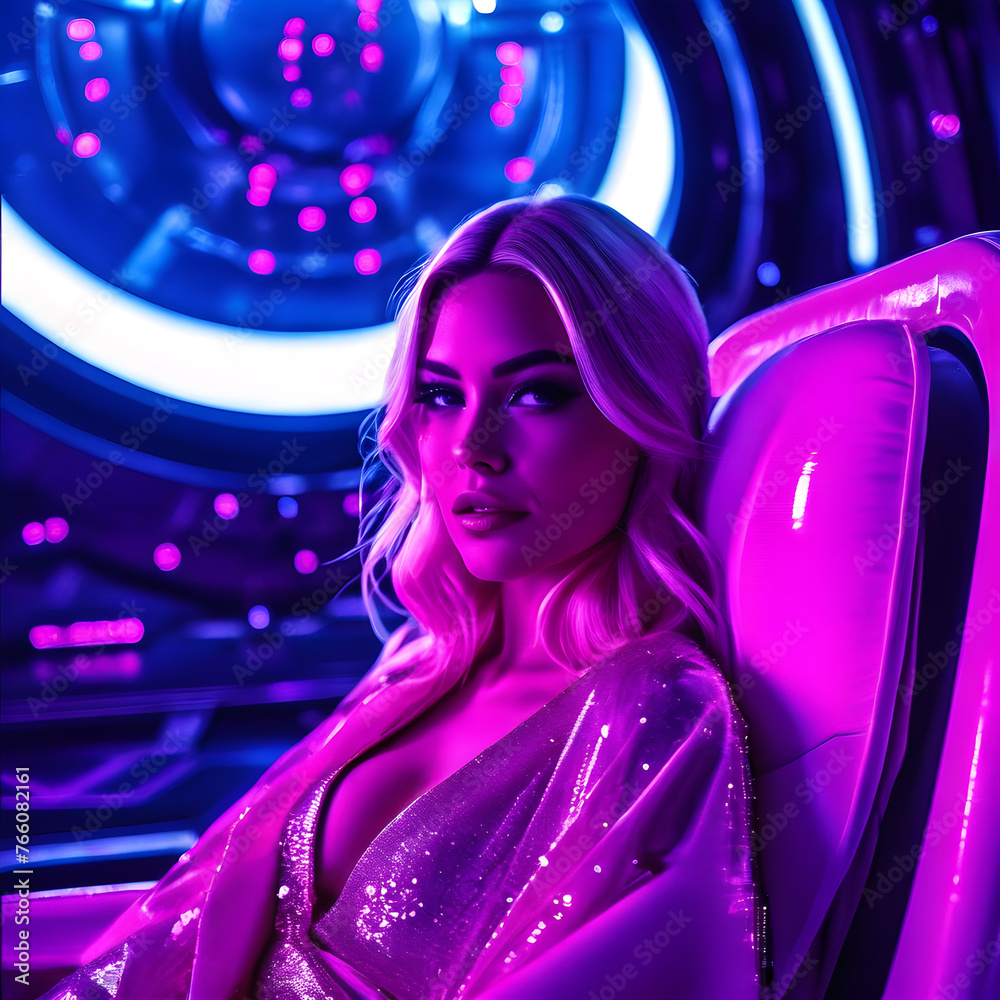 Magenta, haze, dreamy, virtual capsule, Beautiful skimpy busty blonde playboy model hooker in