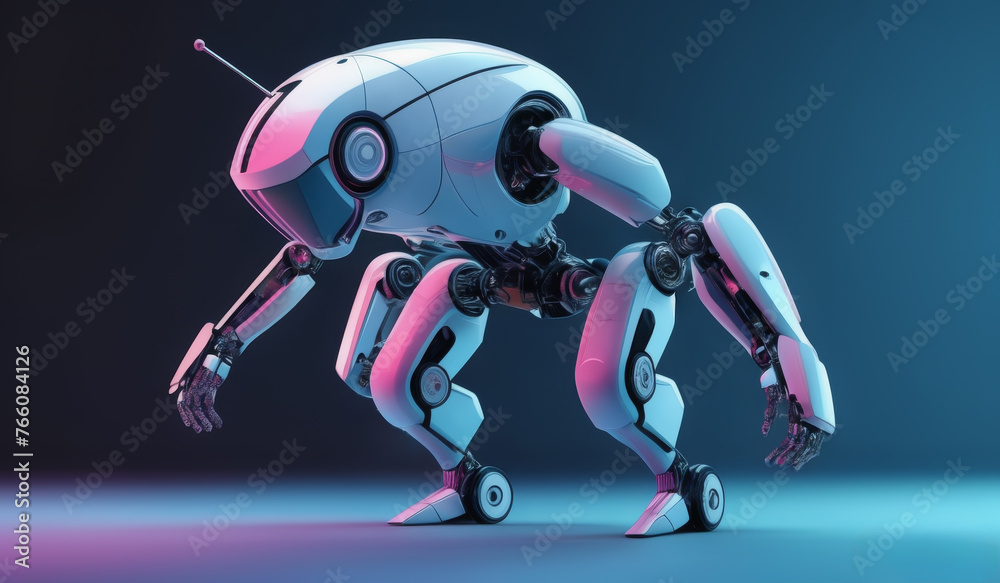 Sleek modern robot with a humanoid structure, illuminated by neon lights,ai generated