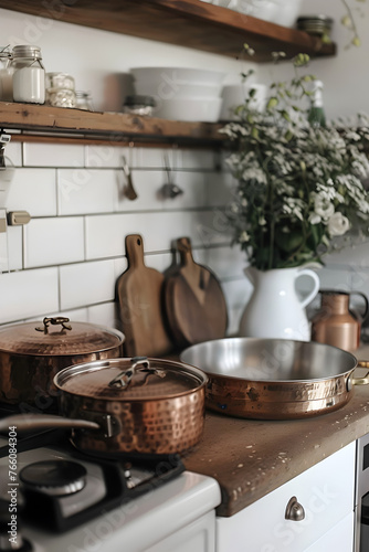  Modern kitchen copper pot.