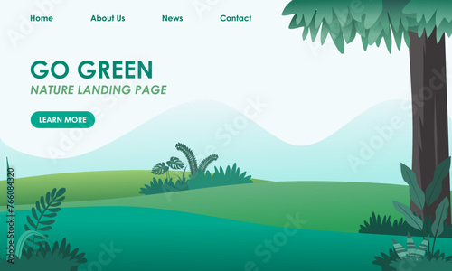 Landing page layout with illustration of nature or go green concept. Vector illustration.
