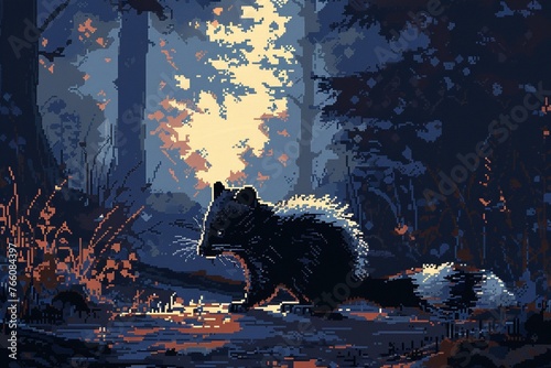 Skunk pixel art tail lifting animation moonlight shadow mischievous and cautious photo
