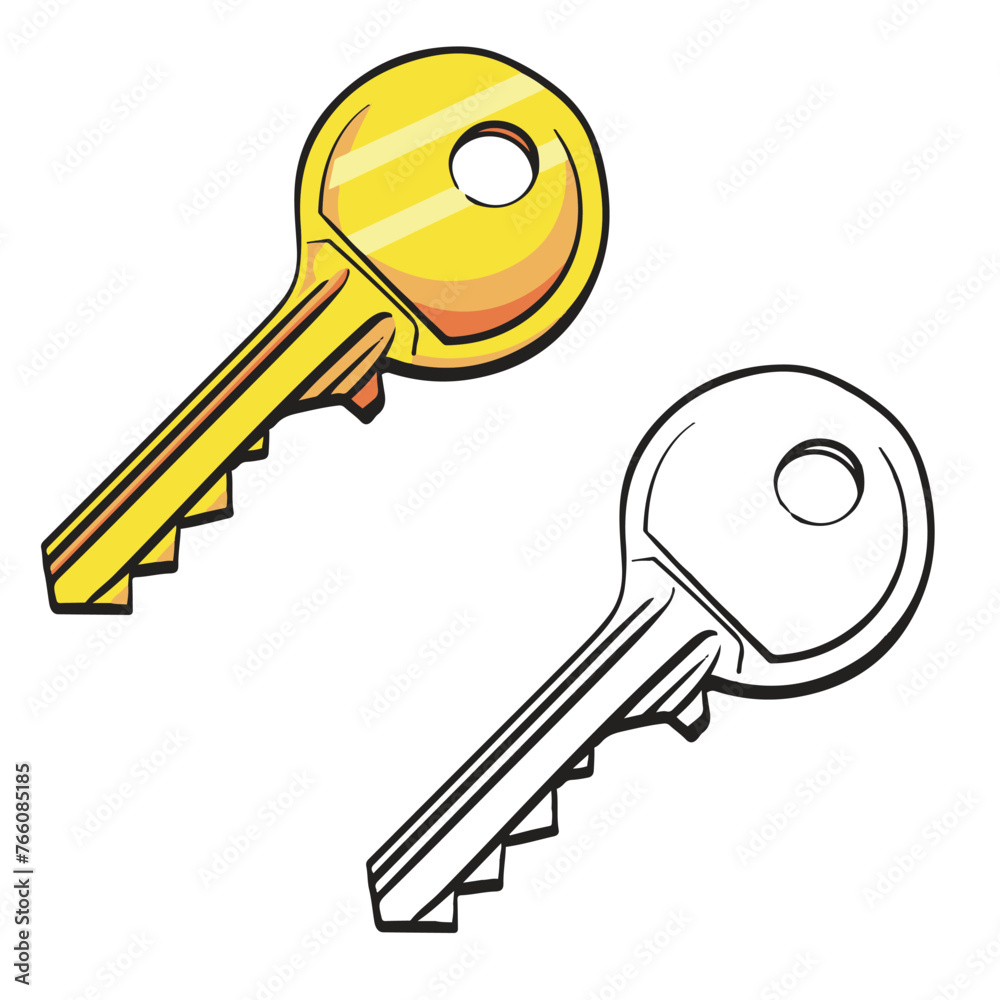 golden key isolated on white background. Key vector illustration. Icon password, lock, open, close, security and more. Simple design outline style golden key isolated on white background. Key vector illustration. Icon password, lock, open, close, security and more. Simple design outline style
