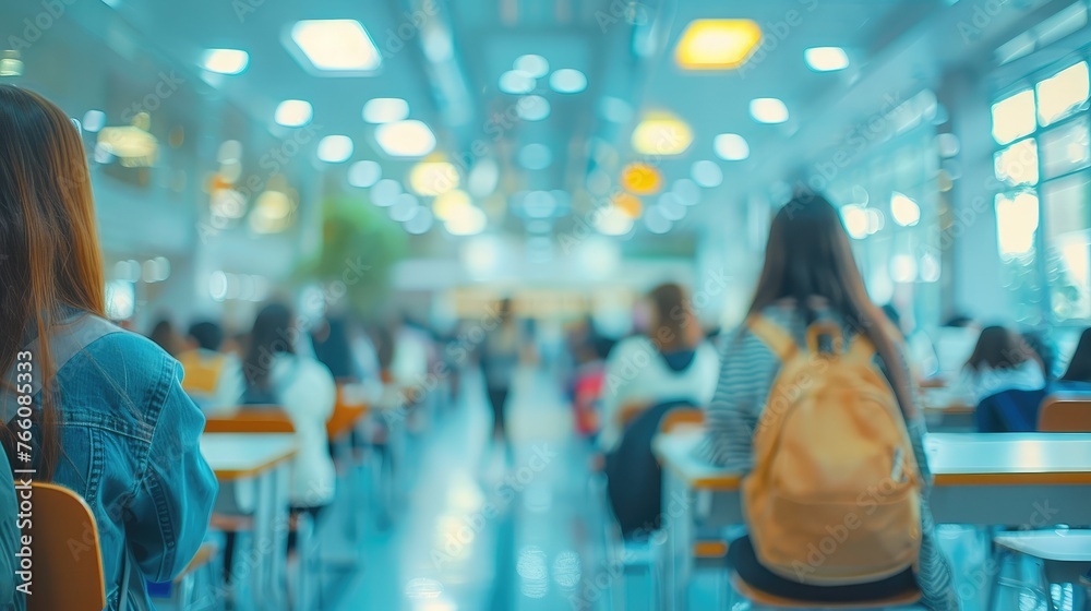 blur classroom with teacher and kids for background usage .Generative AI blur classroom with teacher and kids for background usage .Generative AI