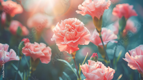 Bouquet of beautiful carnation flowers outdoors.Generative AI photo