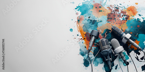 Creative layout for World press freedom day design. World and microphones combined with free text area. Generative ai  photo