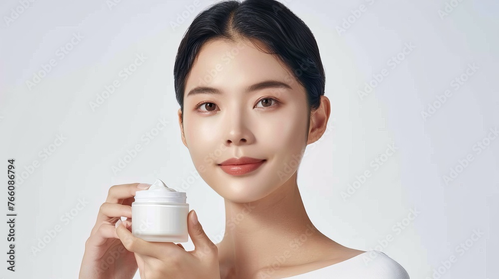 portrait of an Asian model in a minimalist studio setting her skin glowing with health and vitality. The models face is the picture of natural beauty portrait of an Asian model in a minimalist studio setting her skin glowing with health and vitality. The models face is the picture of natural beauty