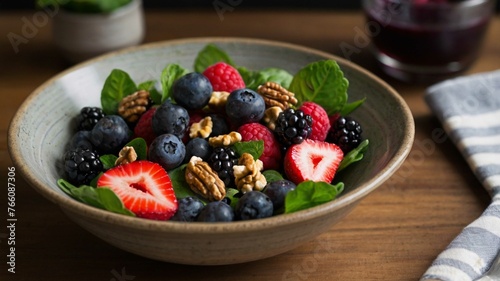 Mixed berry and walnut salad in a bowl