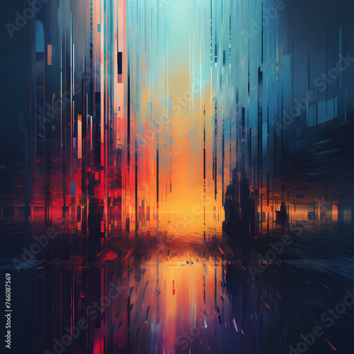 Abstract digital art with glitch effects.
