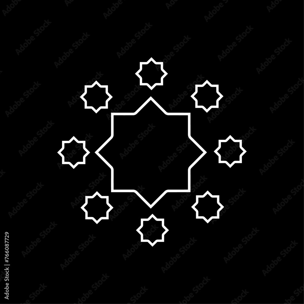 Minimal abstract symbol Simple mandala Logo Geometric shape Islamic elements White element on black background Oriental pattern Vector illustration Minimal abstract symbol Simple mandala Logo Geometric shape Islamic elements White element on black background Oriental pattern Vector illustration