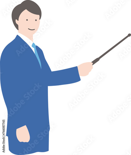 A Man in A Suit with A Pointing Stick