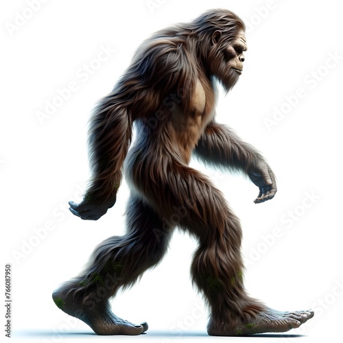 Bigfoot Walking on a White Background