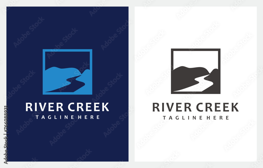 Mountain Peaks Creek Landscape logo design
