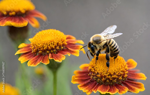 The big hornet sitting on a flower. Vespa. Vespa mandarinia. Copy space
 photo