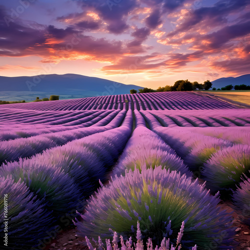 A serene lavender field in Provence France. 