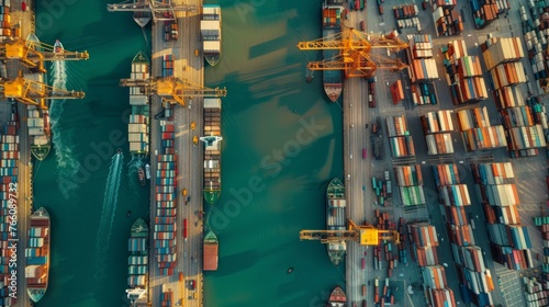 Aerial View of Shipping Containers in a Harbor