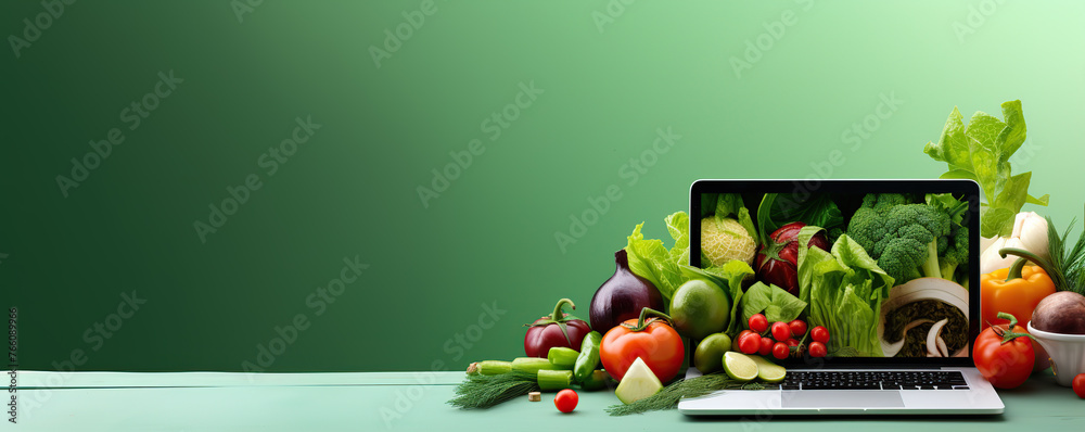 Fototapeta premium laptop with fruits and vegetables
