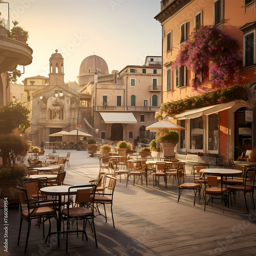 A traditional Italian piazza with outdoor cafes. 