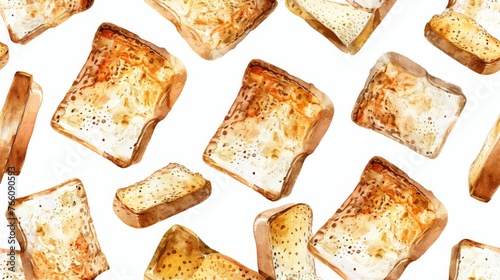 Scattered Toasted Bread Pattern on White Background
