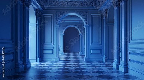 A 3D-rendered blue room serves as a captivating background