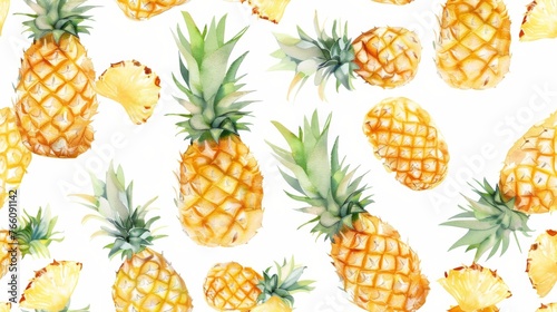 Watercolor Painting of Pineapples on White Background
