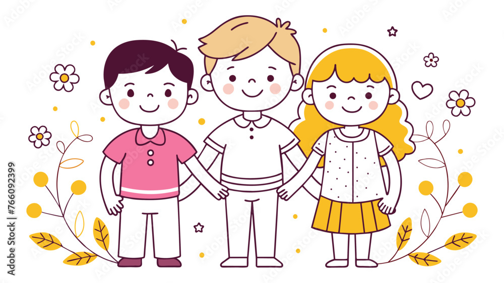 siblings day celebrate. Colorful line art vector illustration