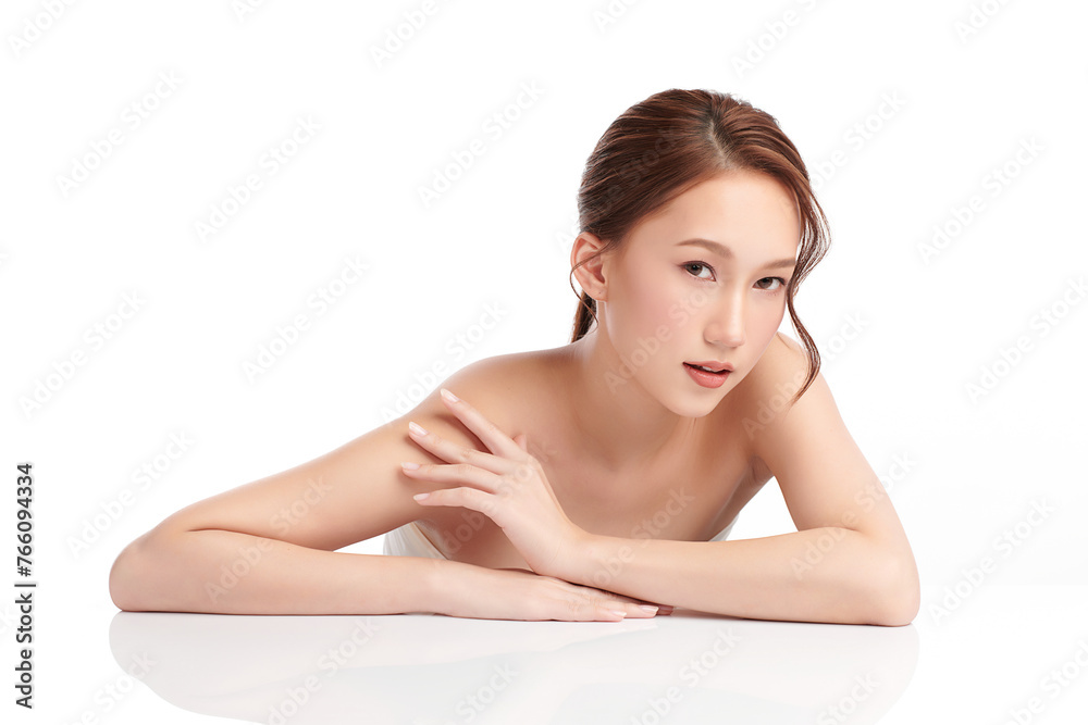 Beautiful young asian woman with clean fresh skin on white background, Face care, Facial treatment, Cosmetology, beauty and spa, Asian women portrait. Beautiful young asian woman with clean fresh skin on white background, Face care, Facial treatment, Cosmetology, beauty and spa, Asian women portrait.
