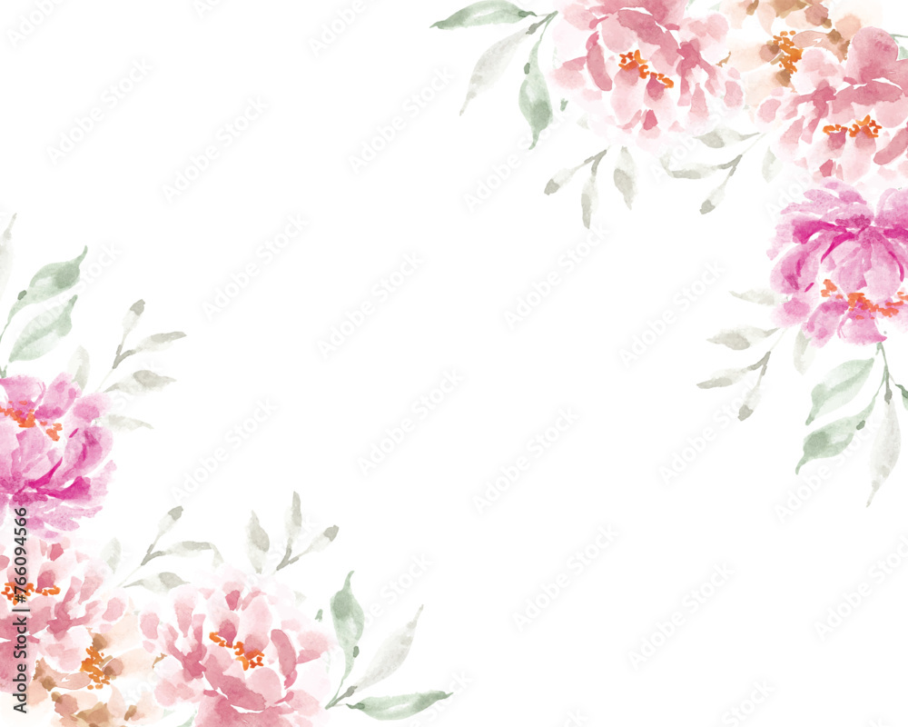 Pink and Pastel Watercolor Peony Border