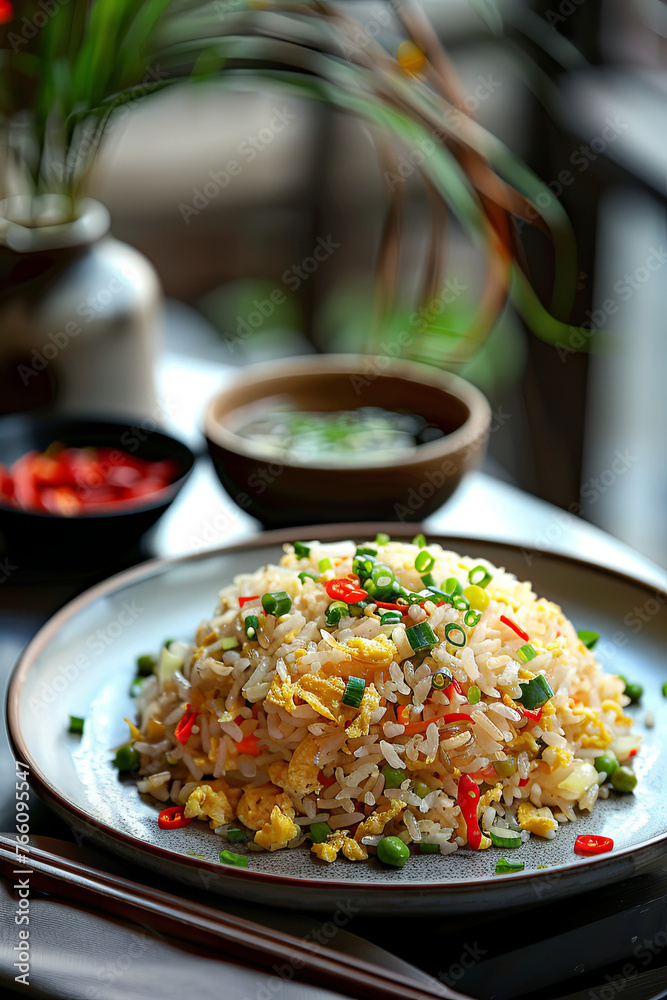 A plate of egg fried rice A plate of egg fried rice