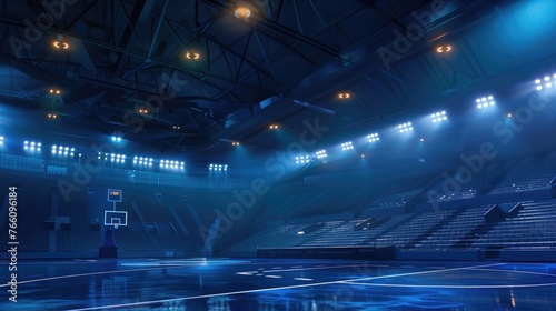 basketball arena, stadium, sports ground with flashlights