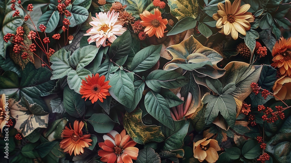 Bunch of leaves and flowers , Generative ai, Bunch of leaves and flowers , Generative ai,