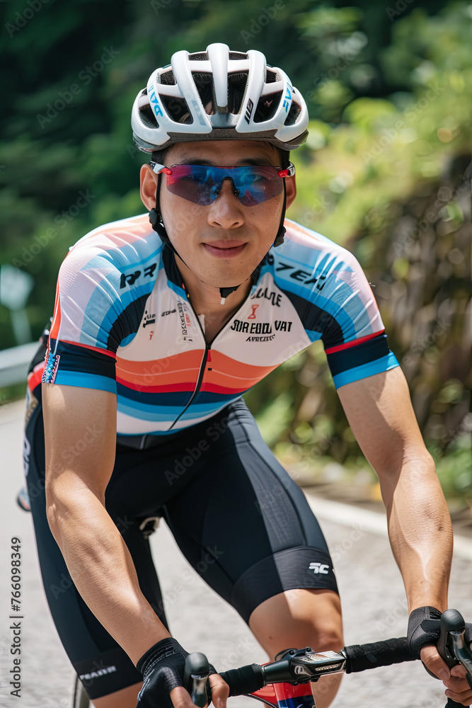 A handsome cyclist wearing a cycling jersey A handsome cyclist wearing a cycling jersey