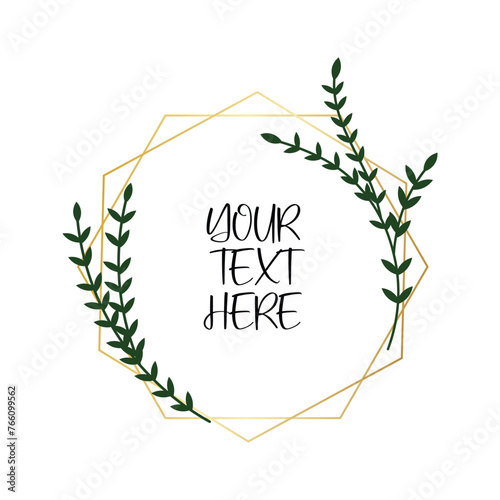 Hexagon Gold Foil Frame Isolated Background. Geometric Golden Frame Invitation Card Template. Gold Geometrical Polyhedron, Line Art. Vector Gold Border Design Element for Birthday, New Year, Christmas
