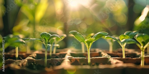 Young Plant Seedlings Growing in Warm Sunlight
