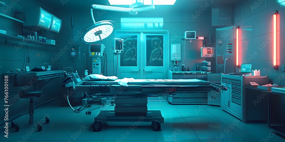 Smart Surgical Table in a Futuristic Operating Room with Advanced Medical Technology and Digital Interfaces