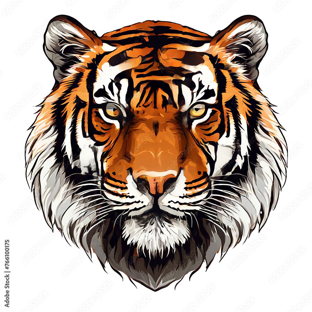 High-quality tiger face vector art PNG on white background.