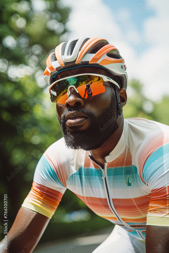 A handsome cyclist wearing a cycling jersey A handsome cyclist wearing a cycling jersey