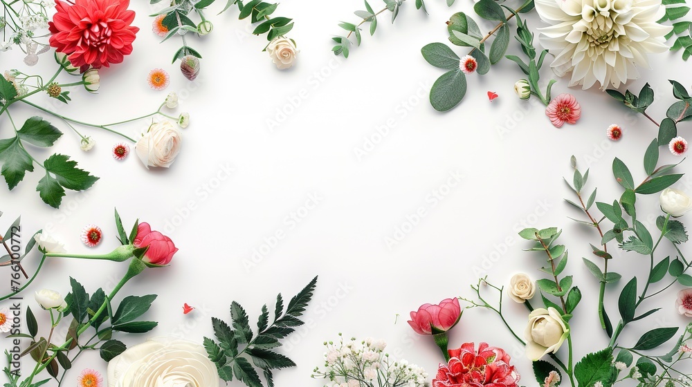 Top view floral decoration with white background  ,Generative ai,