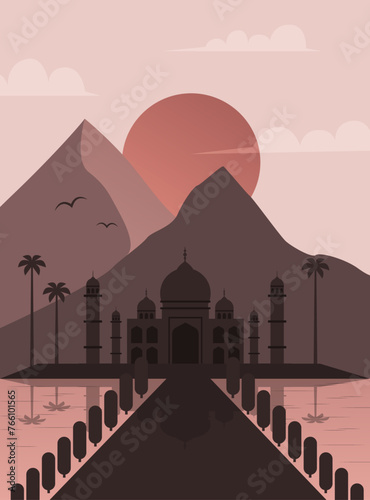 Minimal Taj Mahal | Wall Art | Vector Illustration | Fully Editable