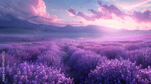 Serene Purple Hues in a Lavender Field