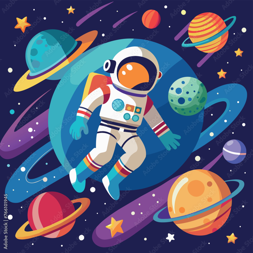 Naklejka premium Colorful cartoon of an astronaut Illustrator and vector graphics