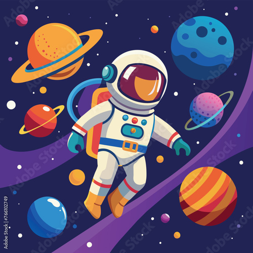 Colorful cartoon of an astronaut Illustrator and vector graphics