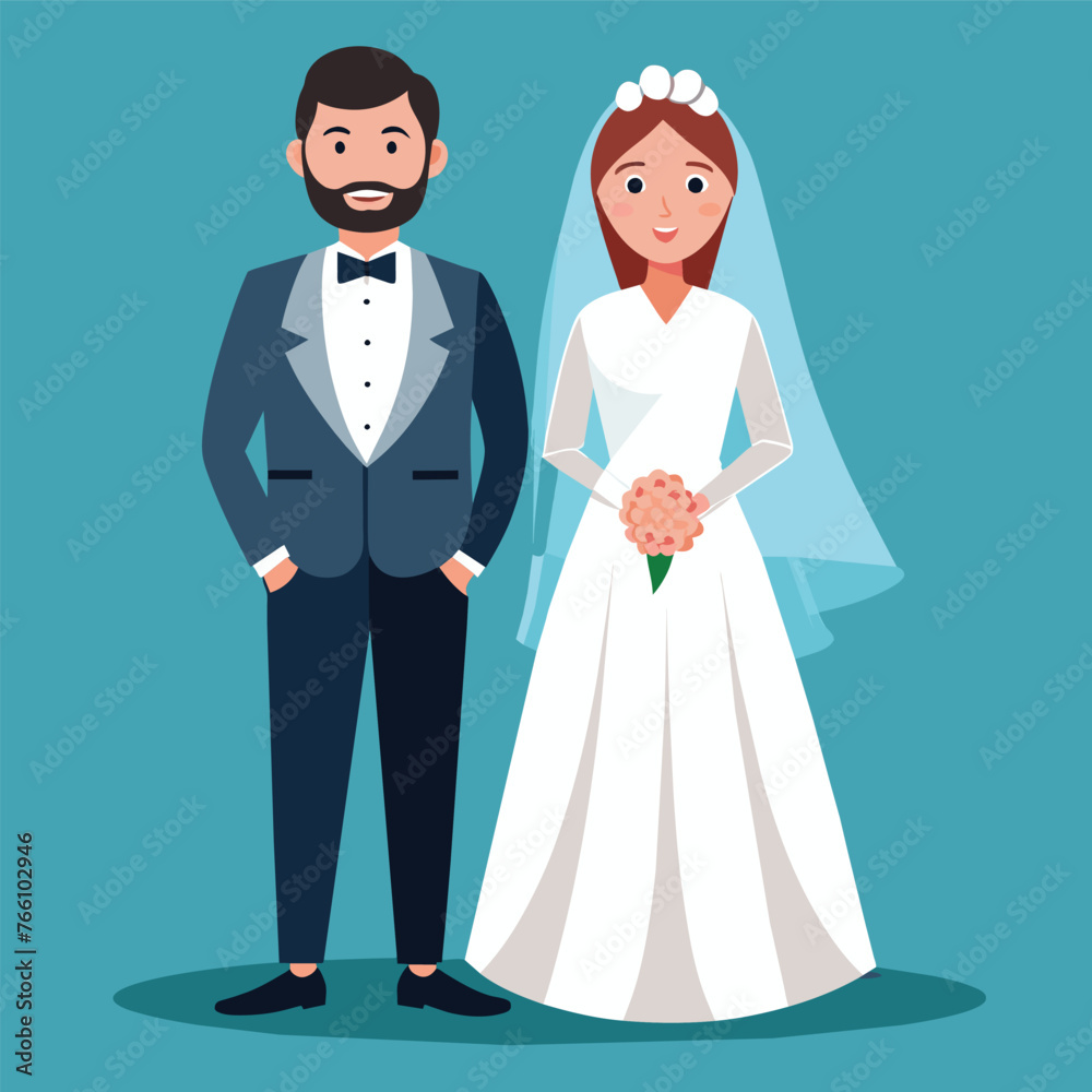 Wedding couple cartoon design, vector illustration flat style blue background Wedding couple cartoon design, vector illustration flat style blue background