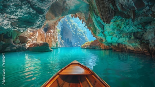 Capture the essence of adventure in a stunning wide-angle shot of mysterious caves Illustrate the excitement and wonder of delving into the unknown depths of these natural marvels photo