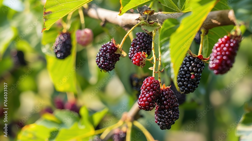 Fresh mulberry on tree, fruit,Generative ai, Fresh mulberry on tree, fruit,Generative ai,
