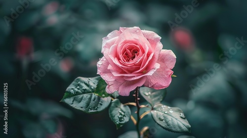 Selective focus shot of a pink rose blossom Generative ai  