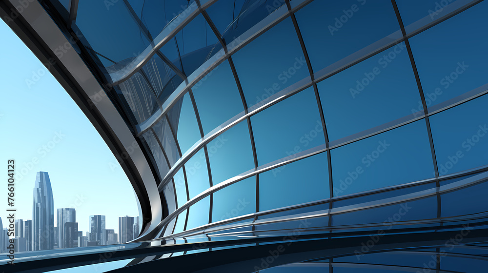 Obraz premium Low angle view of futuristic architecture, office skyscraper with curved glass windows