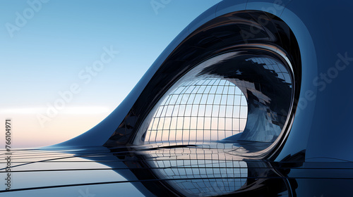 Futuristic architecture, 3D rendering of skyscraper building with glass windows © xuan